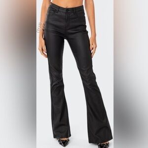 Edikted Womens Pants Size S Black Faux Leather High Rise Wide Leg Flared